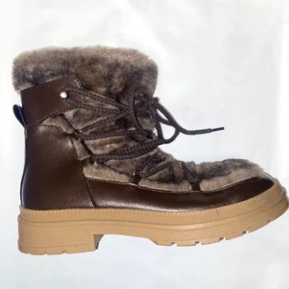 Steve Madden Dione Snow Boots Womens Size 6.5M Brown Leather Faux Fur DION02S1 - Picture 2 of 4